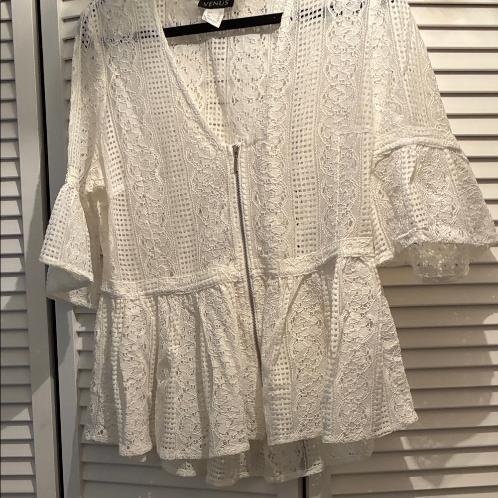 VENUS Cream Lace Peplum Blouse